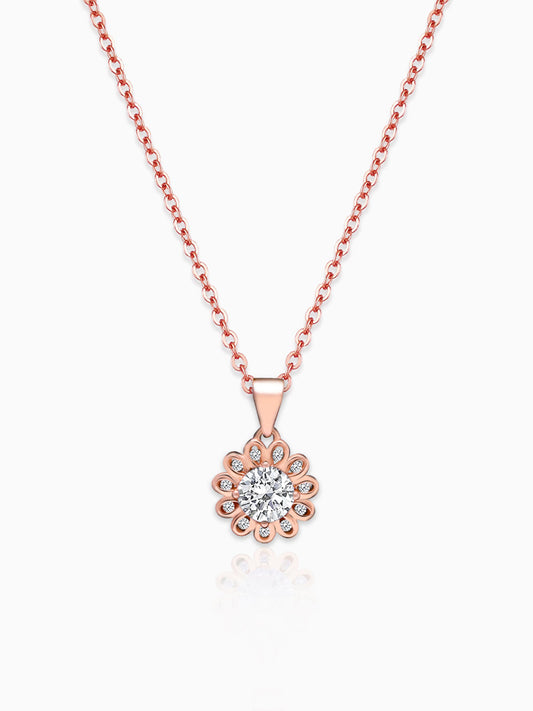Rose Gold Sun Flower Pendant with Link Chain