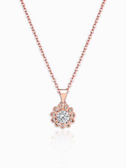 Rose Gold Sun Flower Pendant with Link Chain