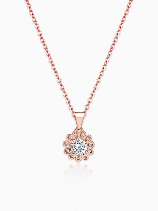 Rose Gold Sun Flower Pendant with Link Chain