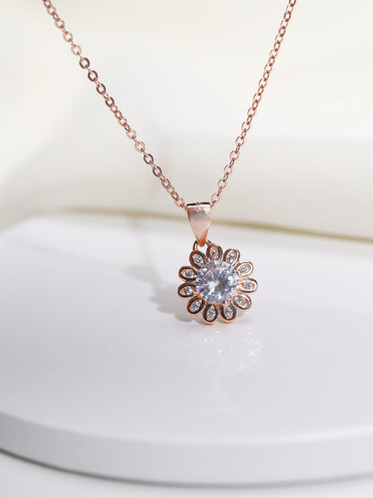 Rose Gold Sun Flower Pendant with Link Chain