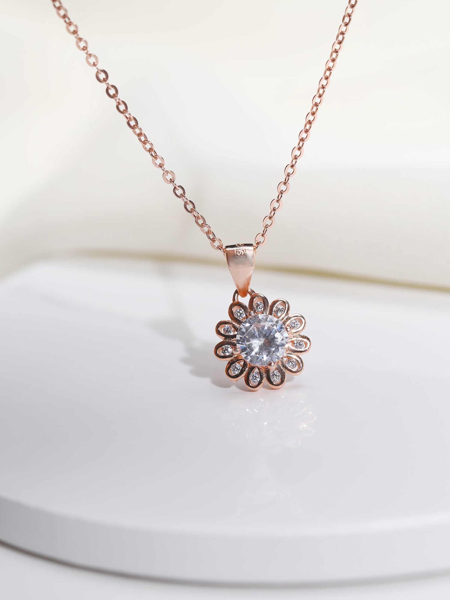 Rose Gold Sun Flower Pendant with Link Chain
