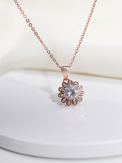 Rose Gold Sun Flower Pendant with Link Chain