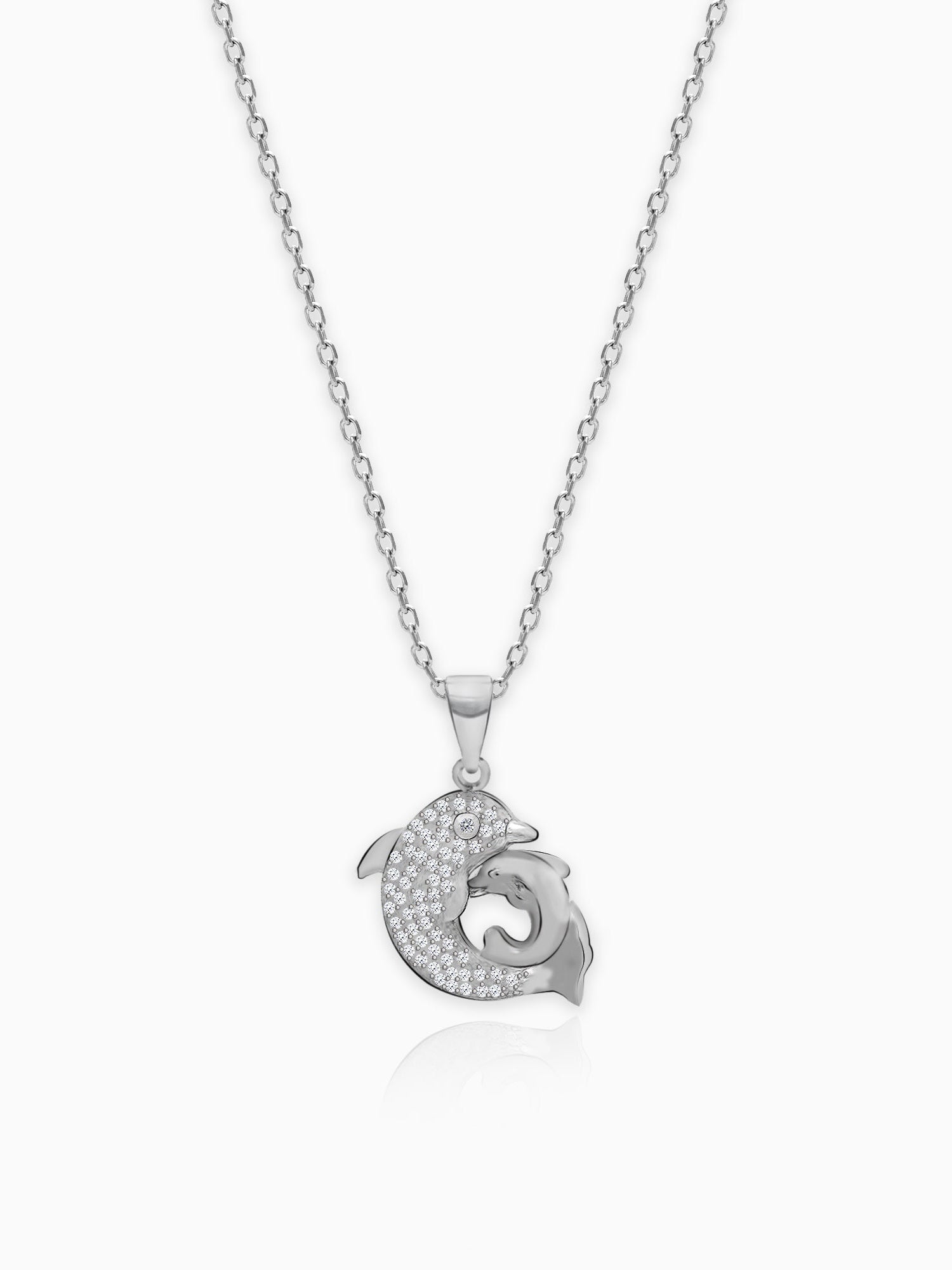Silver Dual Dolphin Pendant with Link Chain