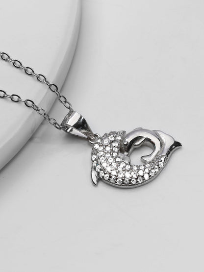 Silver Dual Dolphin Pendant with Link Chain