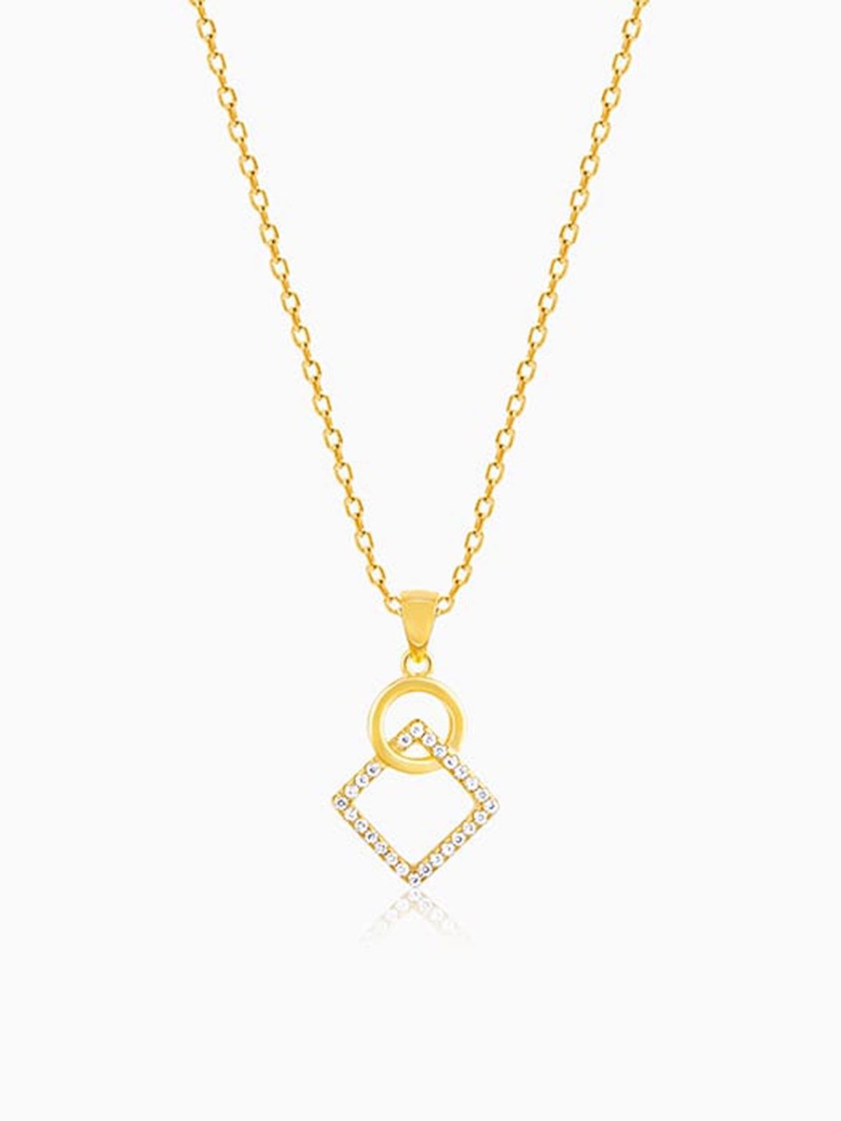 Golden Cubic Circle Pendant with Link Chain