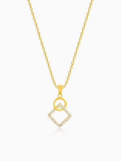 Golden Cubic Circle Pendant with Link Chain