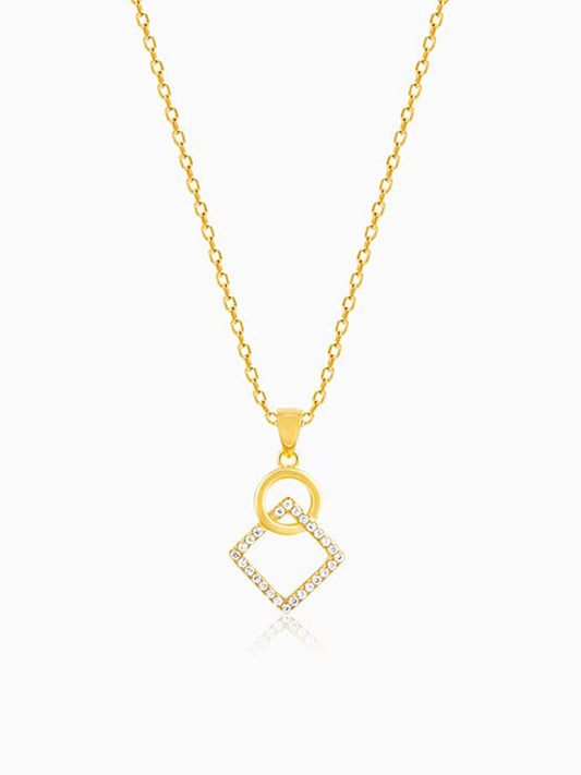 Golden Cubic Circle Pendant with Link Chain
