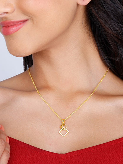 Golden Cubic Circle Pendant with Link Chain