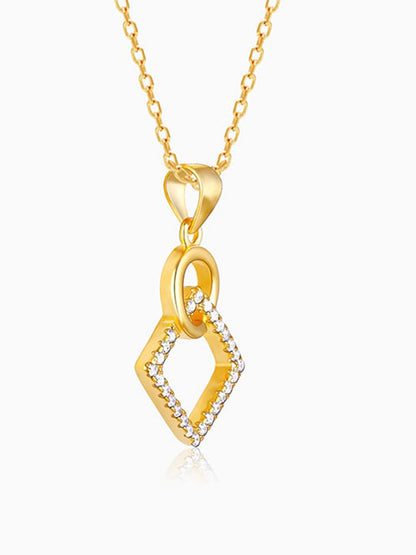 Golden Cubic Circle Pendant with Link Chain