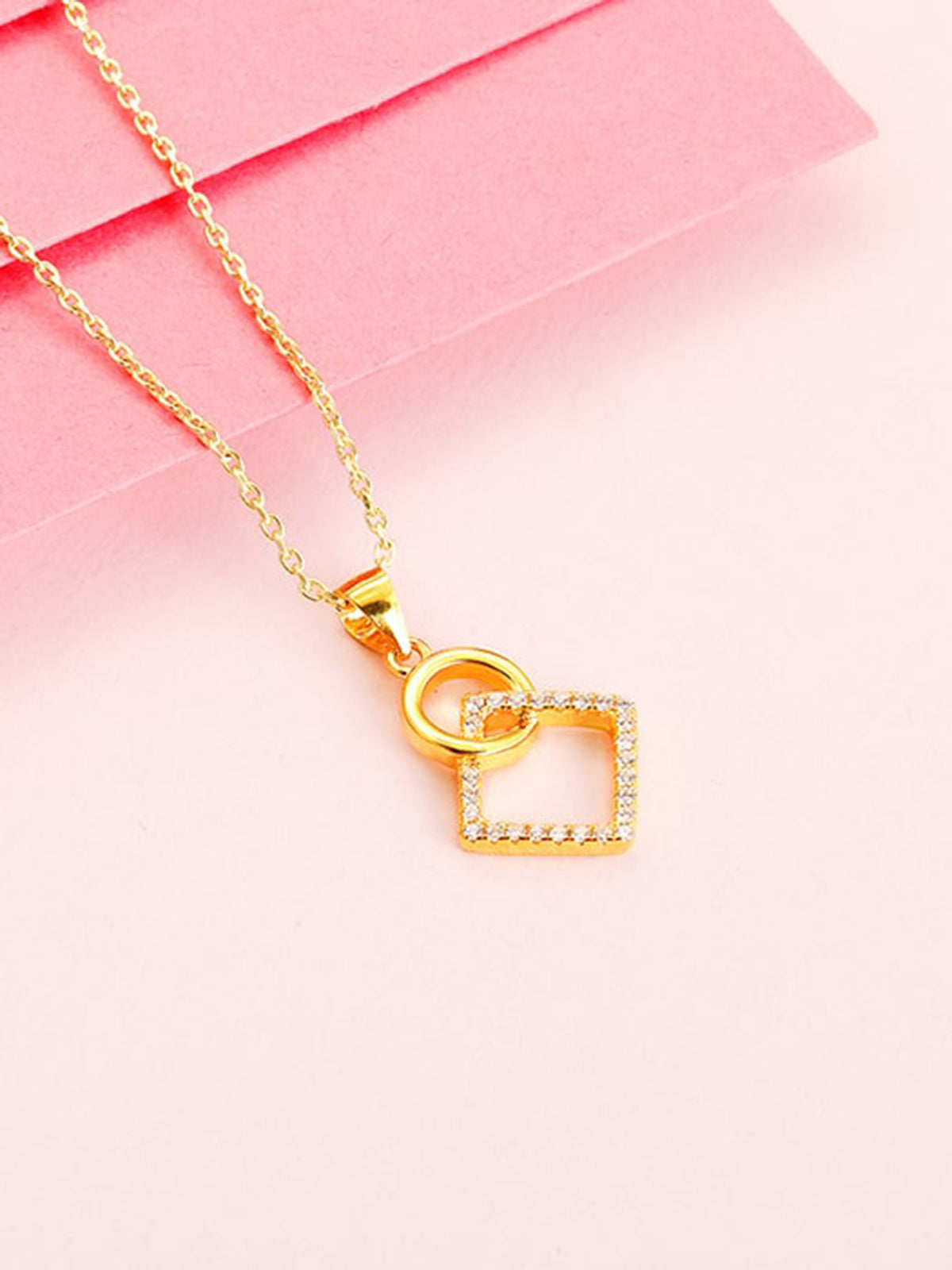 Golden Cubic Circle Pendant with Link Chain
