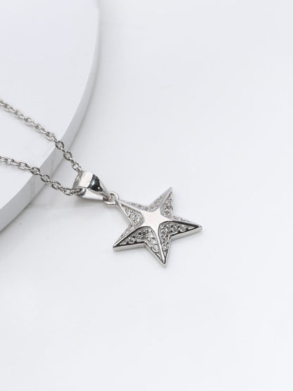 Silver Shining Star Pendant with Link Chain