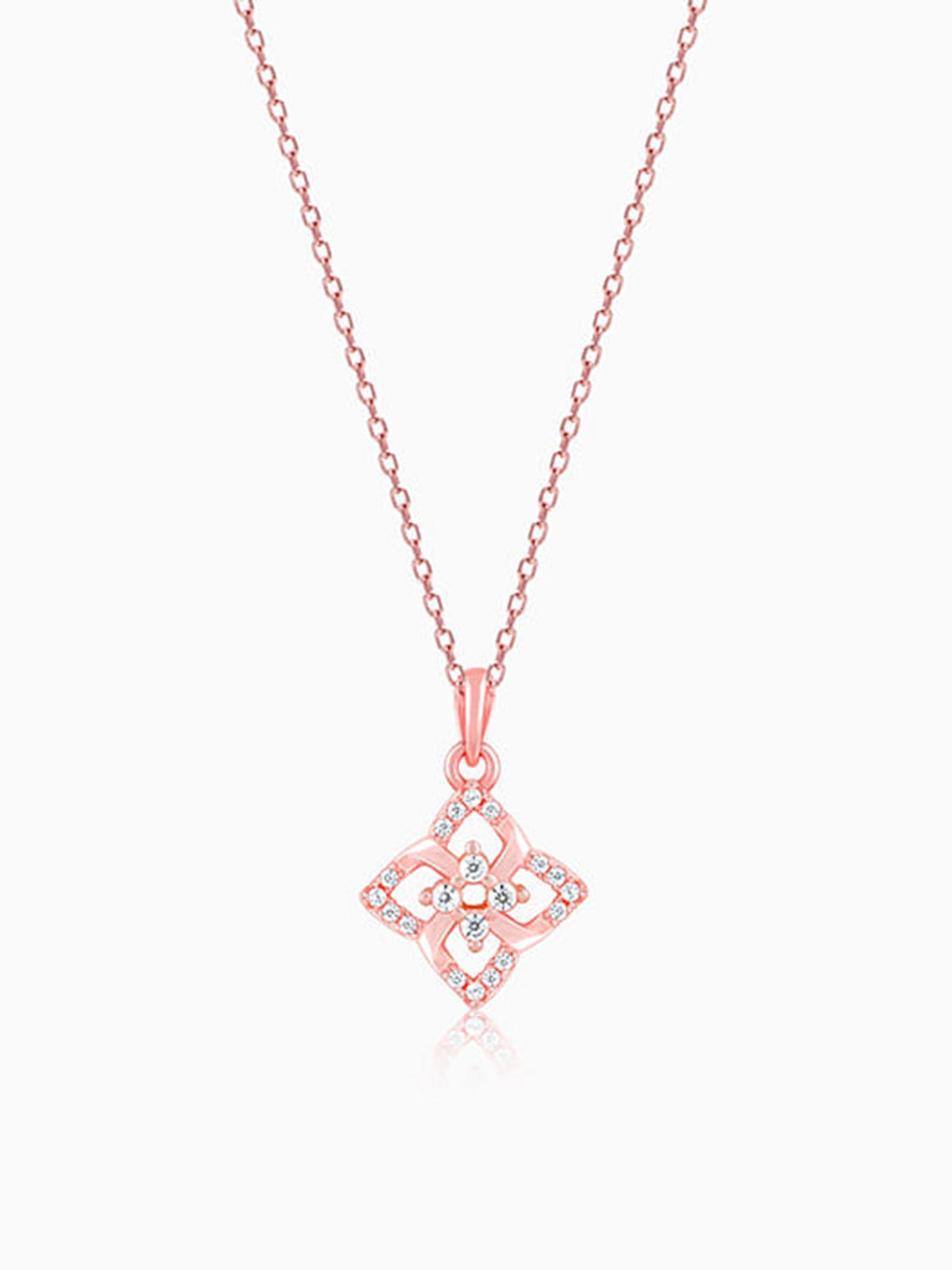 Rose Gold Double Rosette Pendant with Link Chain