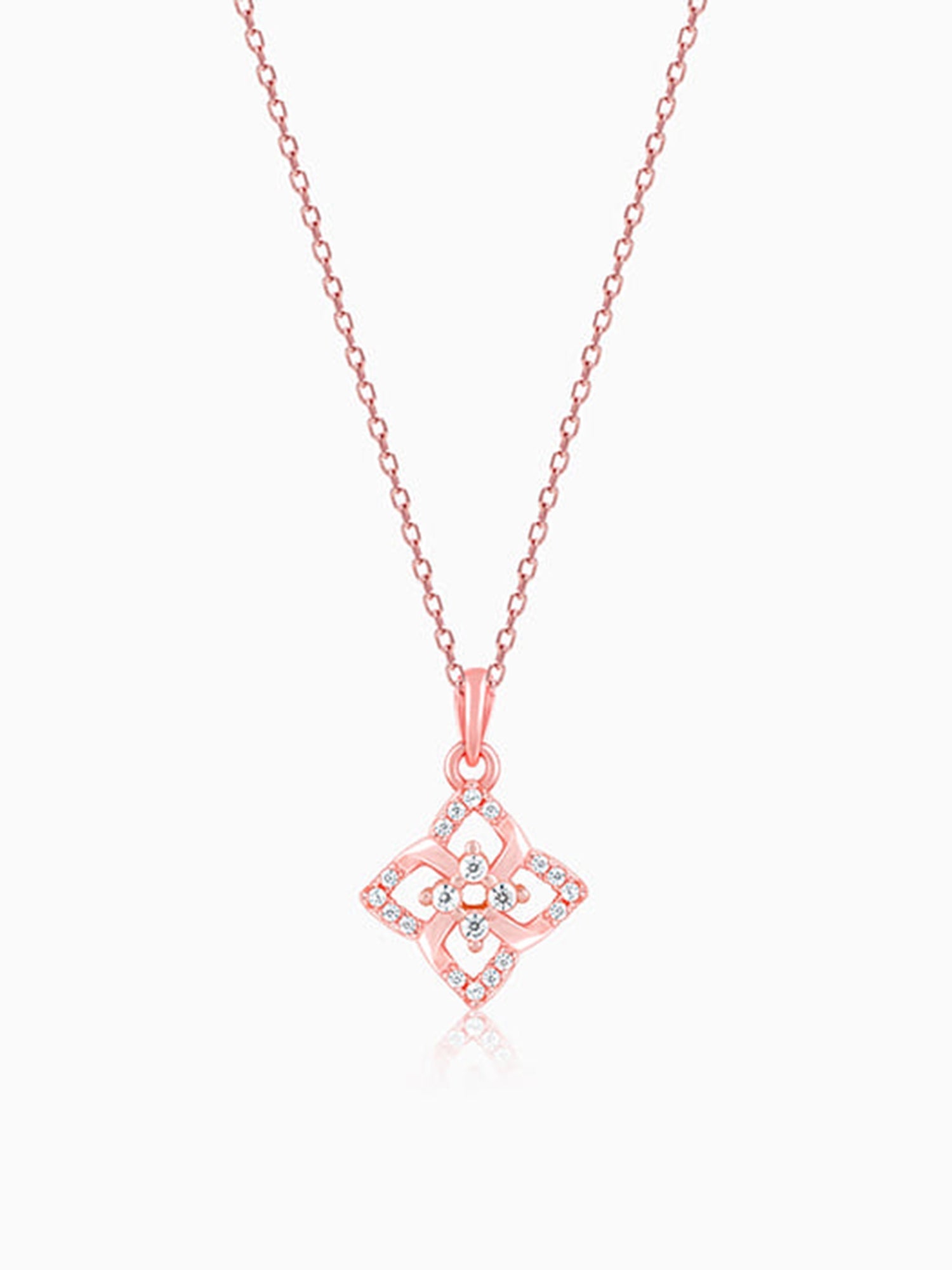 Rose Gold Double Rosette Pendant with Link Chain