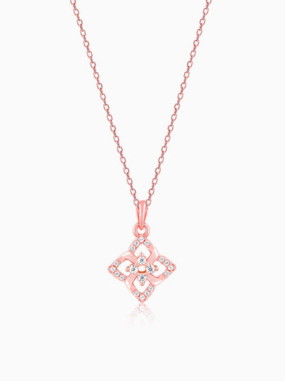 Rose Gold Double Rosette Pendant with Link Chain