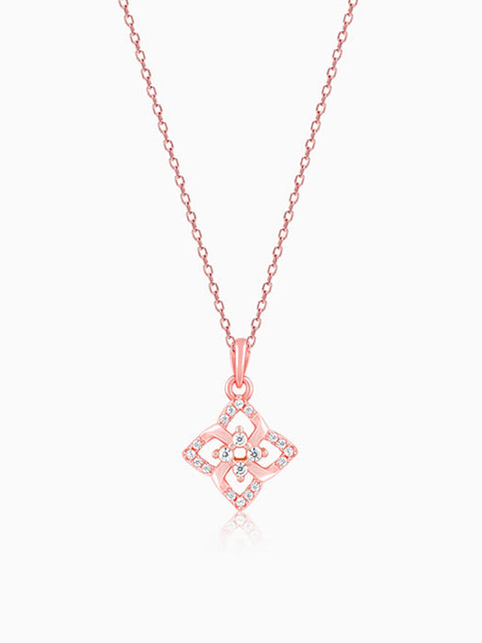 Rose Gold Double Rosette Pendant with Link Chain