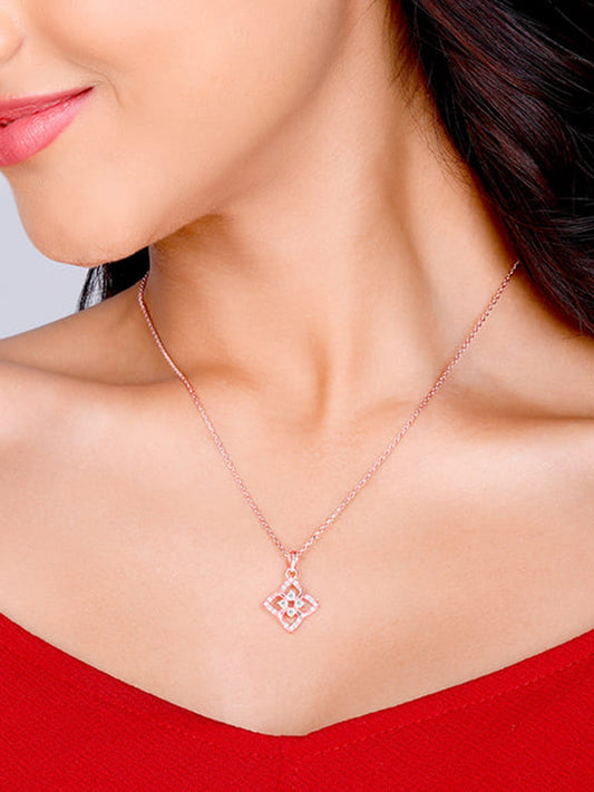 Rose Gold Double Rosette Pendant with Link Chain