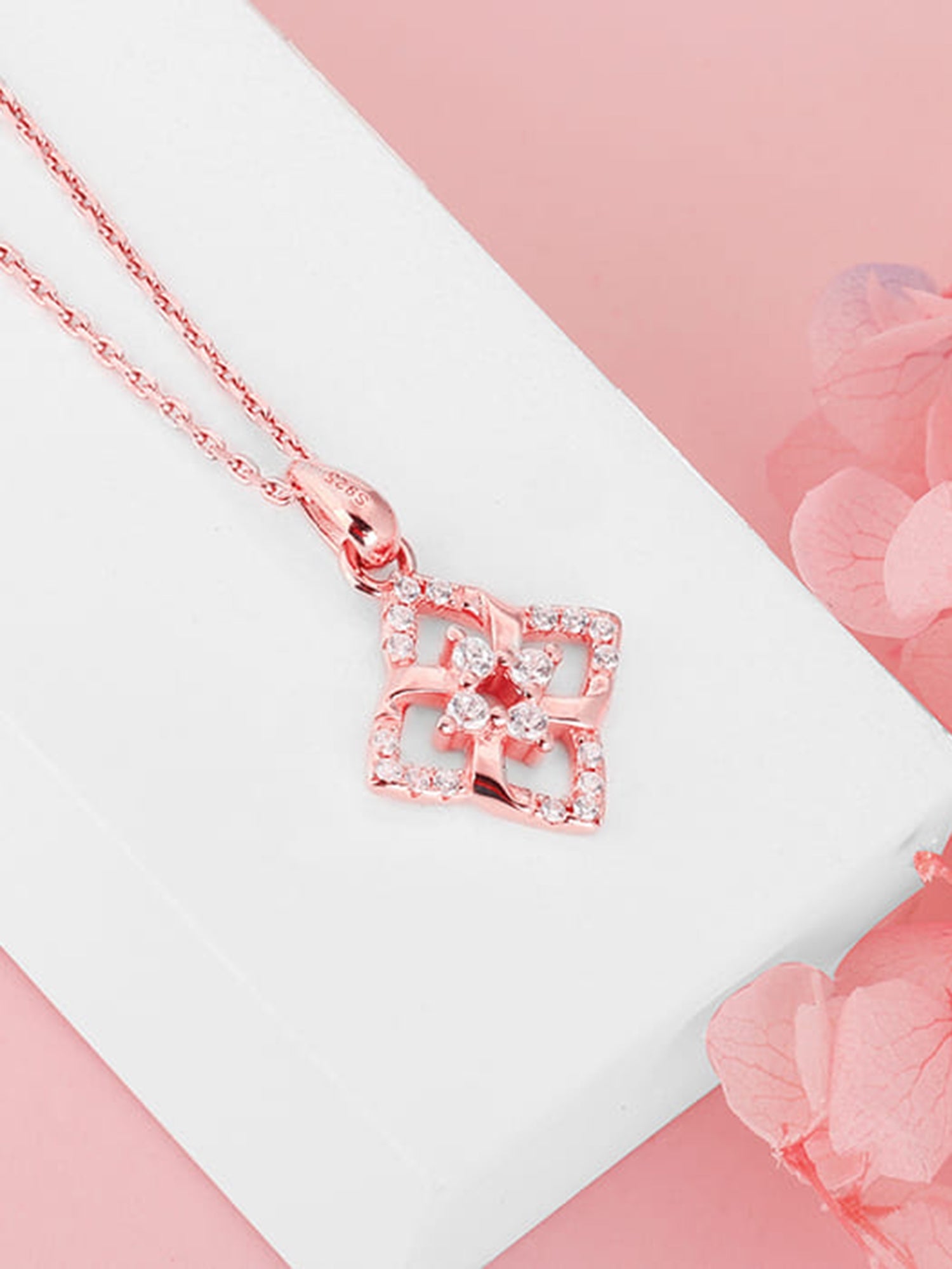 Rose Gold Double Rosette Pendant with Link Chain