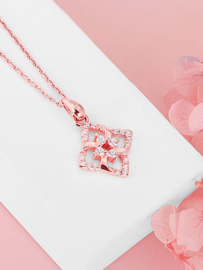 Rose Gold Double Rosette Pendant with Link Chain