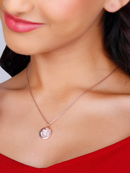 Rose Gold Pea Flower Pendant with Link Chain