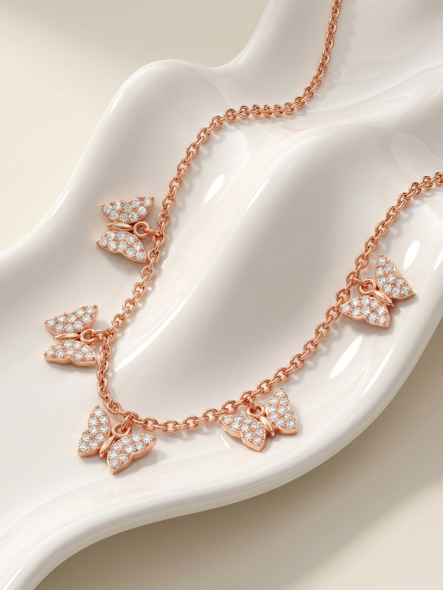 Rose Gold Wavering Wings Butterfly Necklace