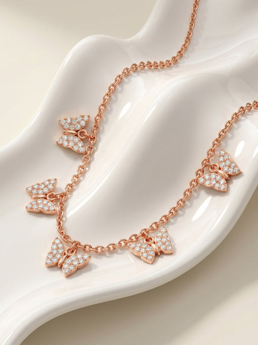 Rose Gold Wavering Wings Butterfly Necklace