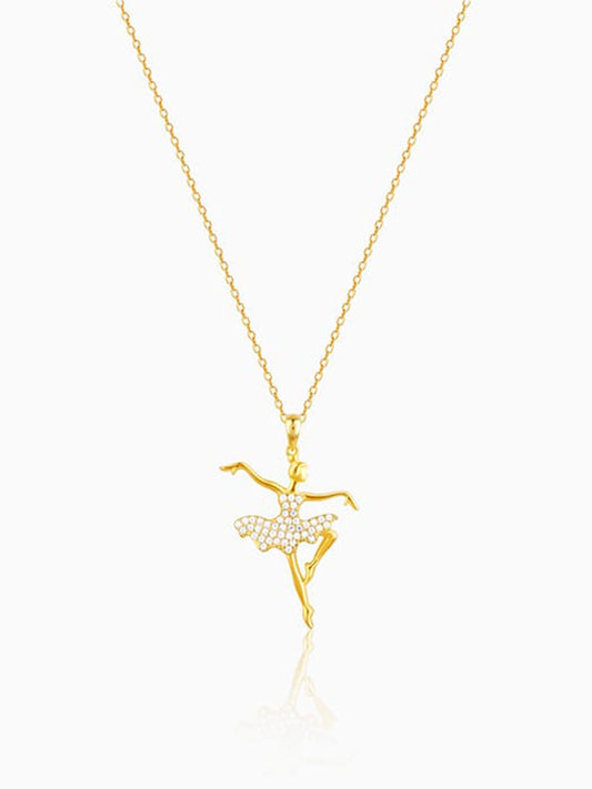 Golden Ballerina Pendant with Link Chain