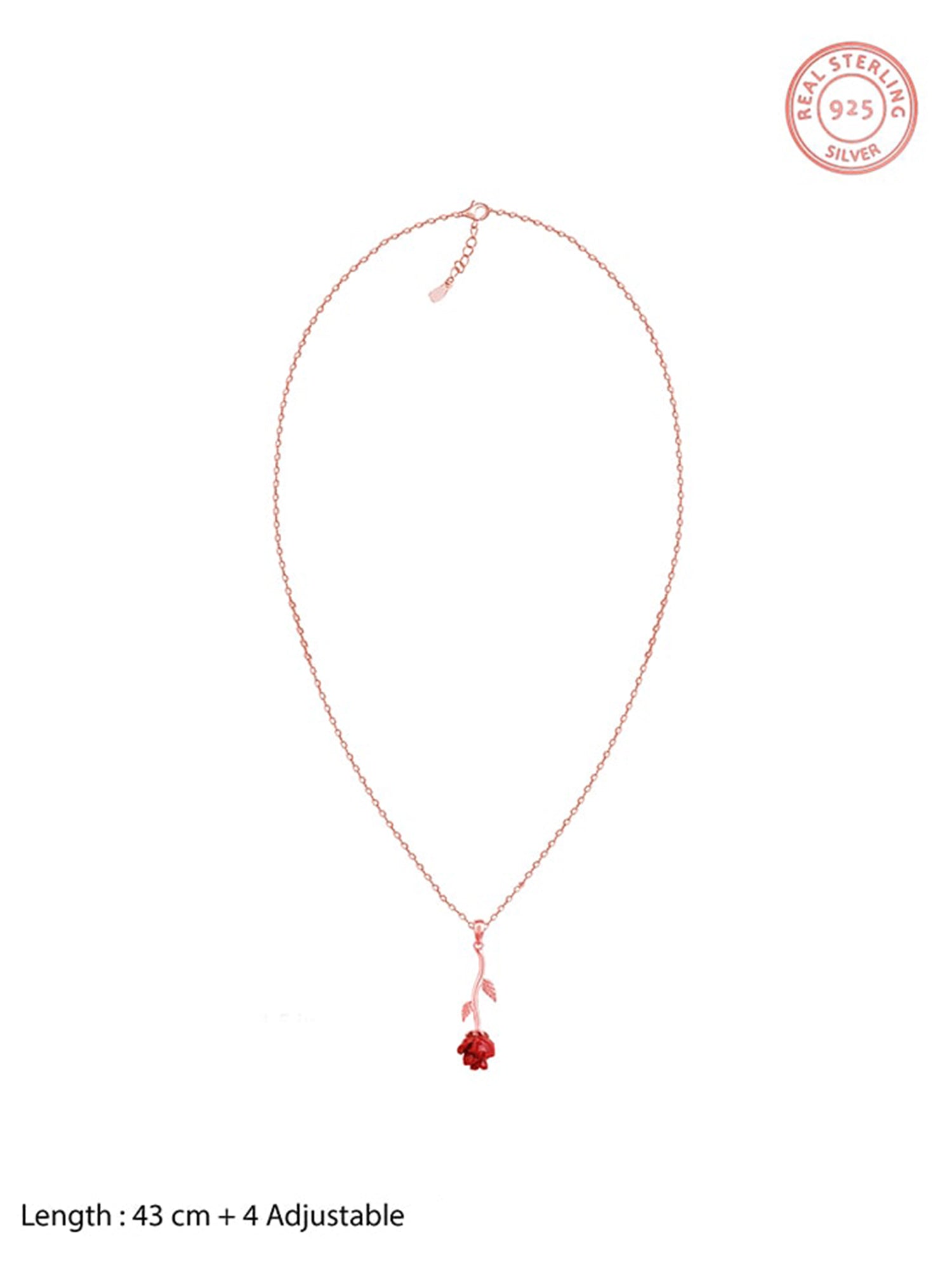 Rose Gold Red Rose Pendant with Link Chain