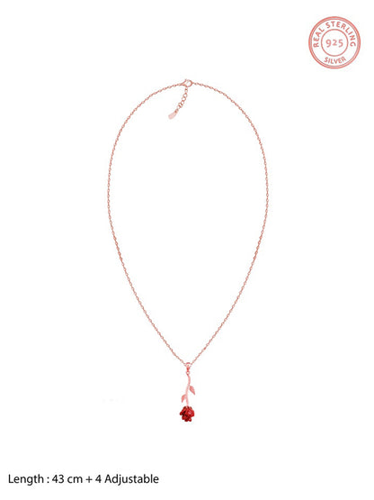 Rose Gold Red Rose Pendant with Link Chain