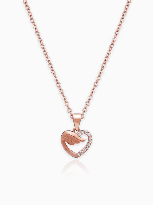 Rose Gold Winged Heart Pendant with Link Chain