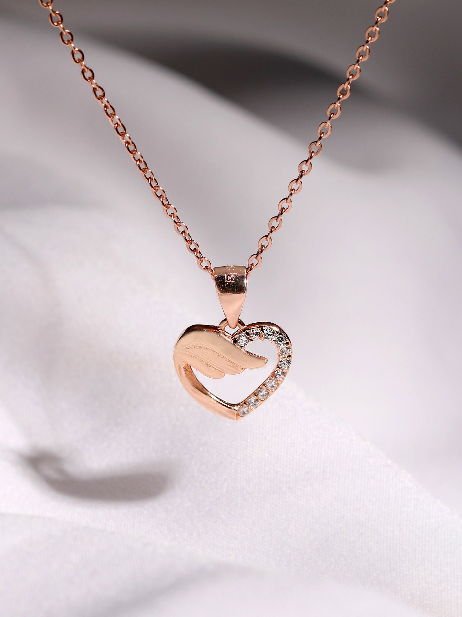 Rose Gold Winged Heart Pendant with Link Chain