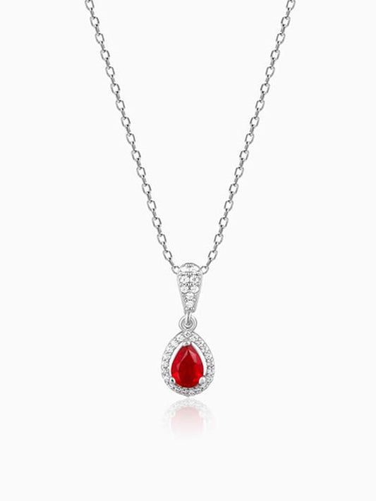 Silver Radiant Ruby Pendant With Link Chain