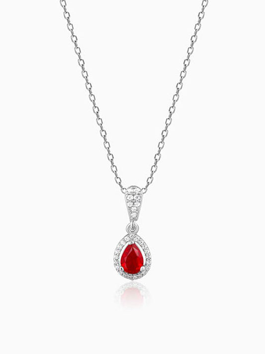 Silver Radiant Ruby Pendant With Link Chain
