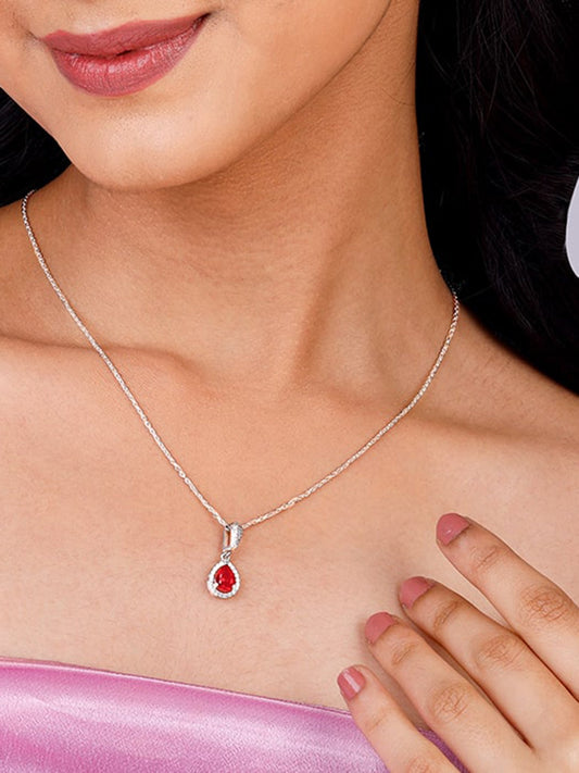 Silver Radiant Ruby Pendant With Link Chain