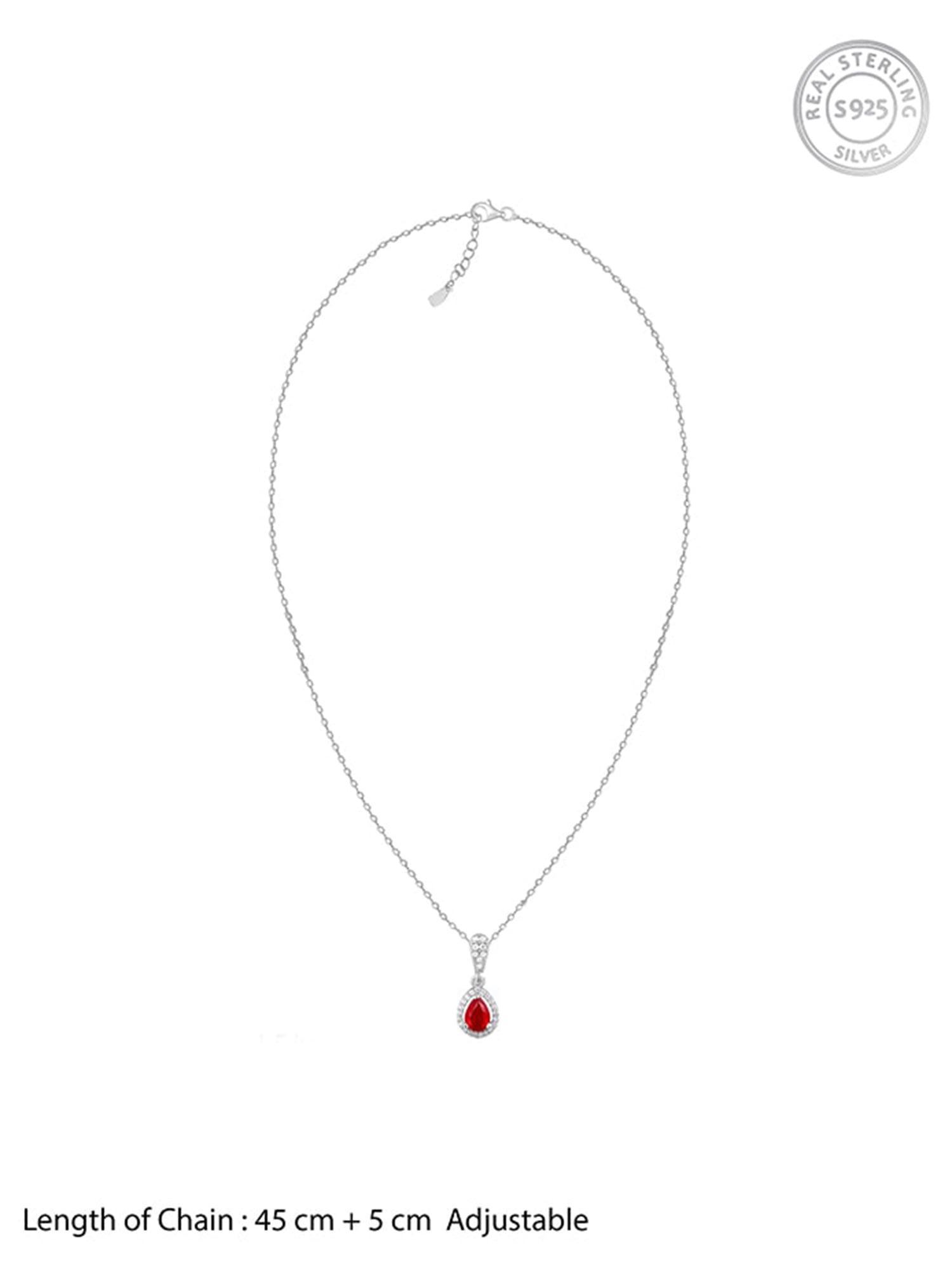 Silver Radiant Ruby Pendant With Link Chain