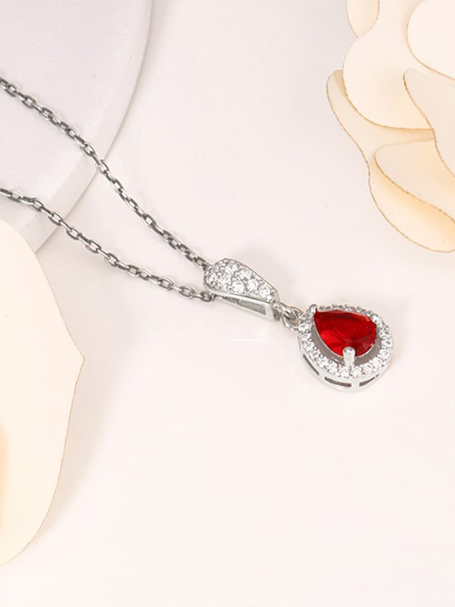 Silver Radiant Ruby Pendant With Link Chain