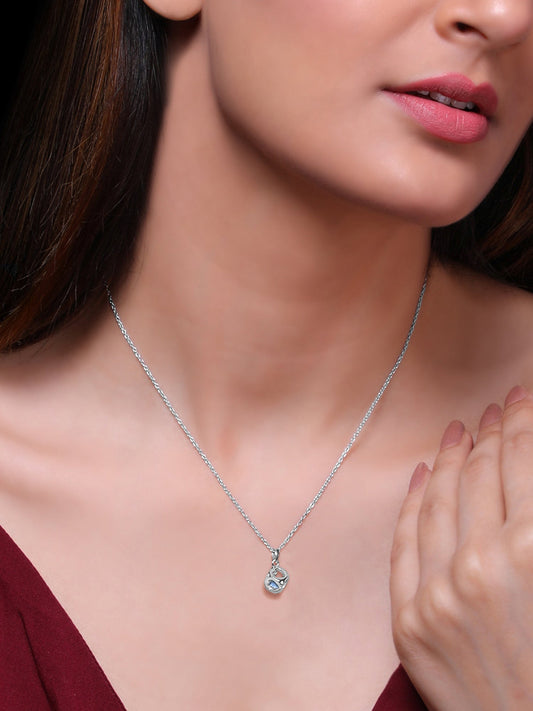 Sky Blue Heart Cube Pendant with Link Chain