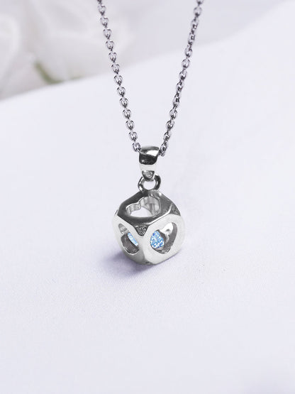 Sky Blue Heart Cube Pendant with Link Chain