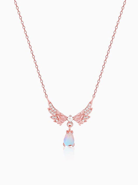 Rose Gold Divine Wings Moonstone Drop Necklace