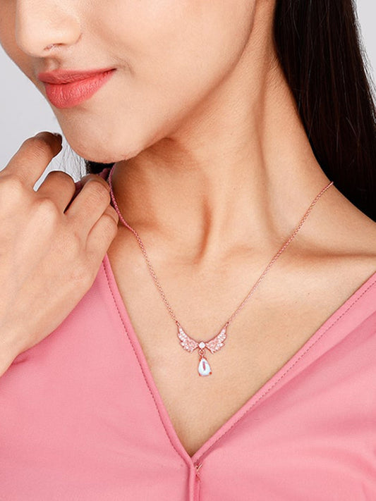 Rose Gold Divine Wings Moonstone Drop Necklace