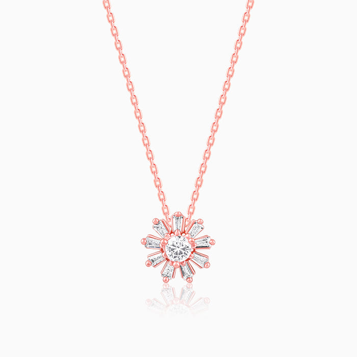 Rose Gold Baguette Flower Pendant with Link Chain