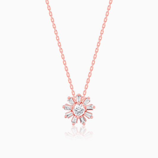 Rose Gold Baguette Flower Pendant with Link Chain