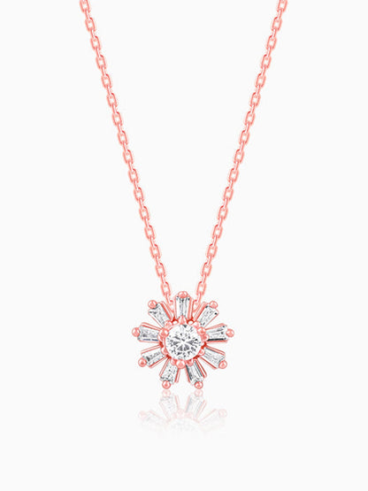 Rose Gold Baguette Flower Pendant with Link Chain