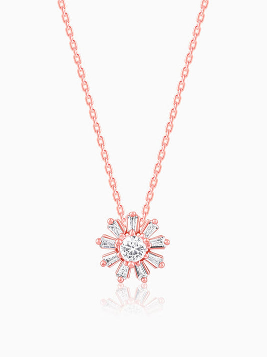 Rose Gold Baguette Flower Pendant with Link Chain