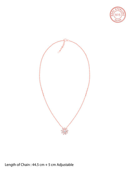 Rose Gold Baguette Flower Pendant with Link Chain