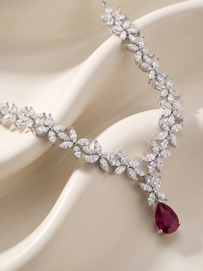Silver Zircon Studded Magical Drop Necklace
