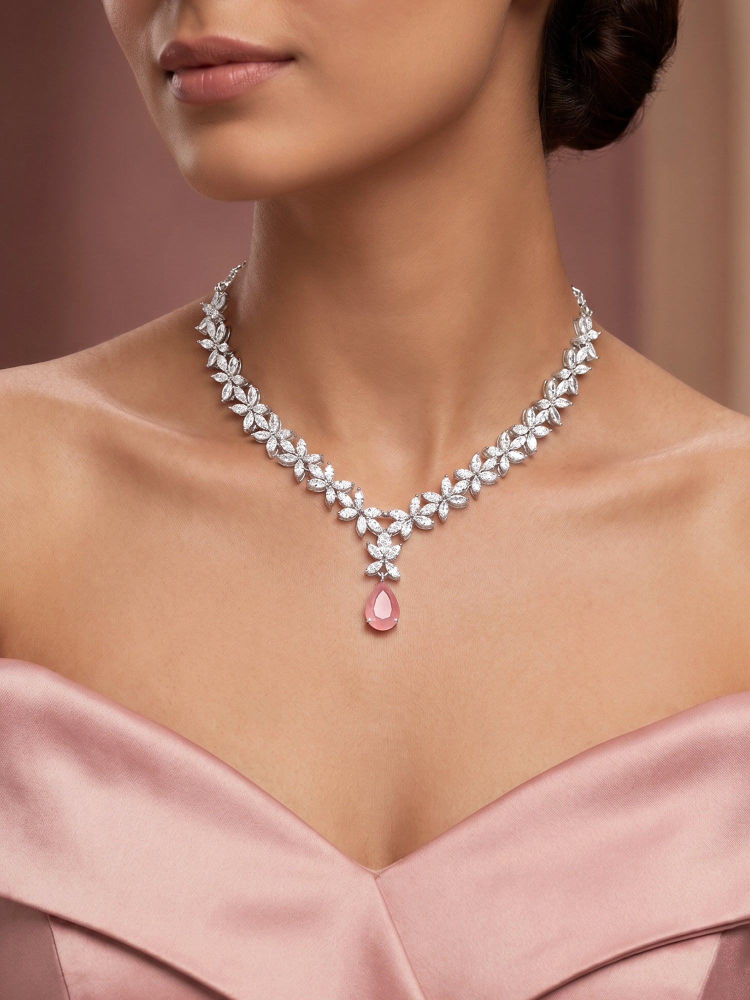 Silver Zircon Studded Magical Drop Necklace