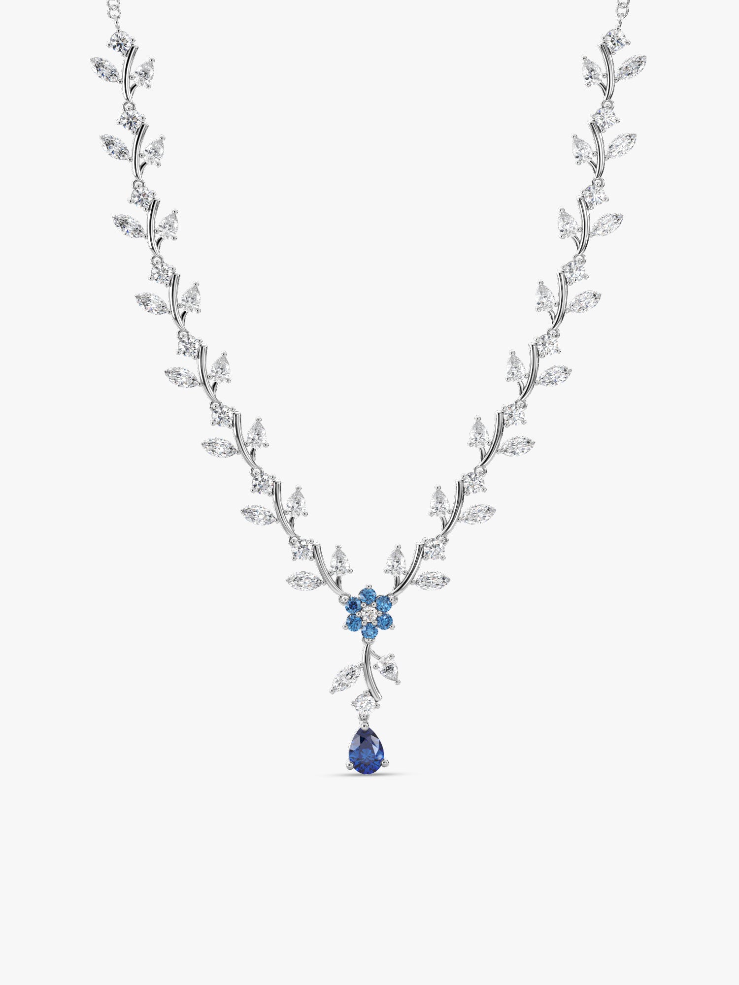 Silver Blue Daisy Necklace
