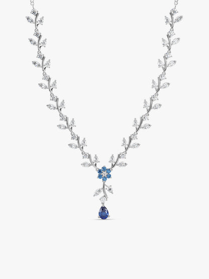 Silver Blue Daisy Necklace