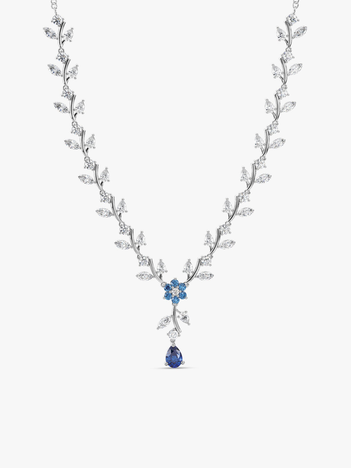Silver Blue Daisy Necklace