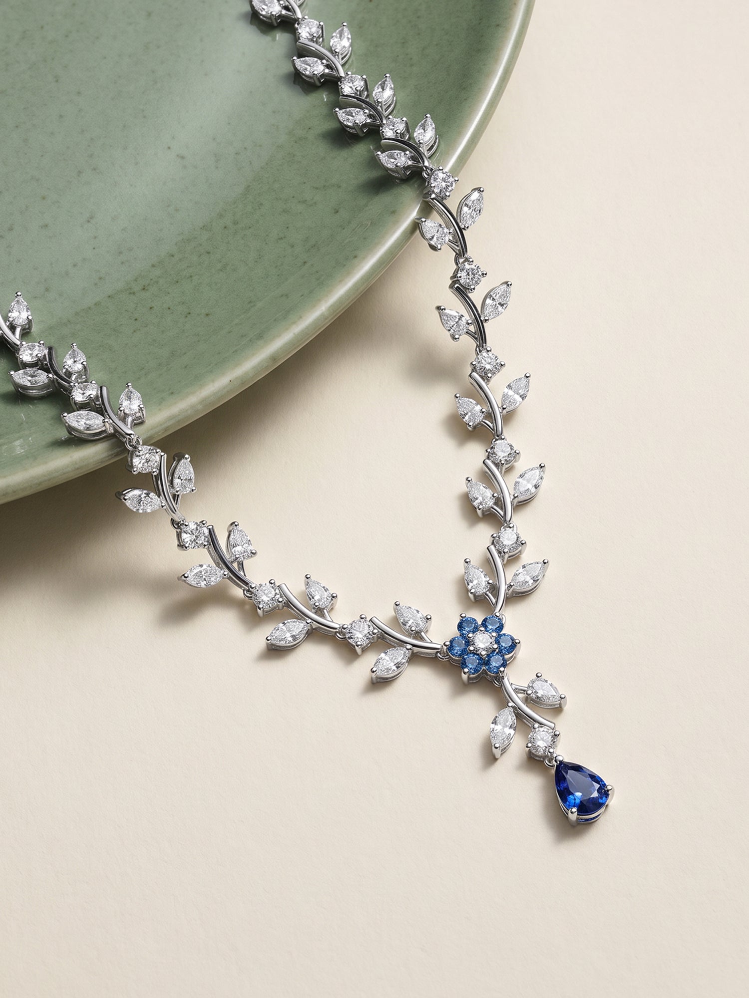Silver Blue Daisy Necklace